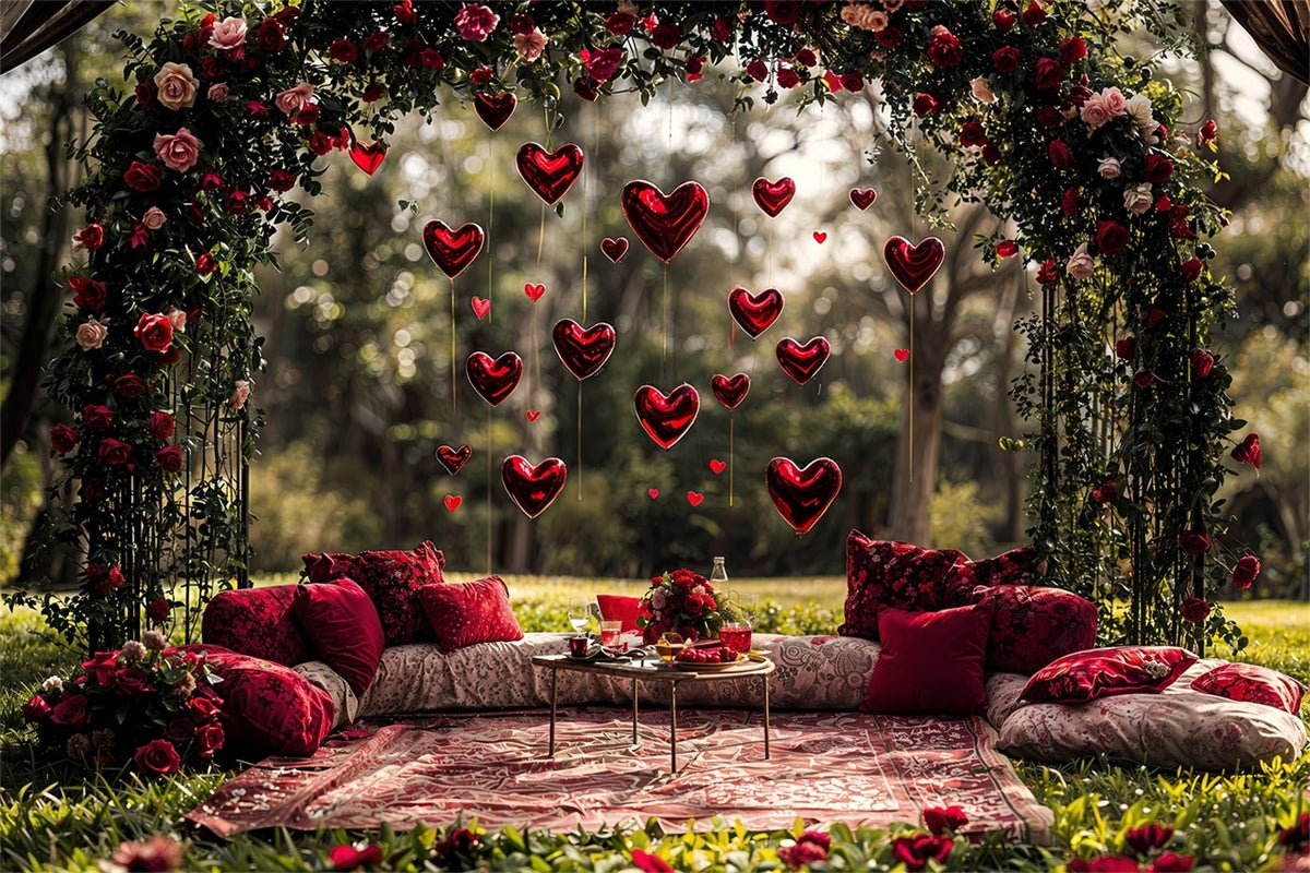 Valentines Backdrop Outdoor Cushions Roses Heart Balloons Backdrop BRP12-263