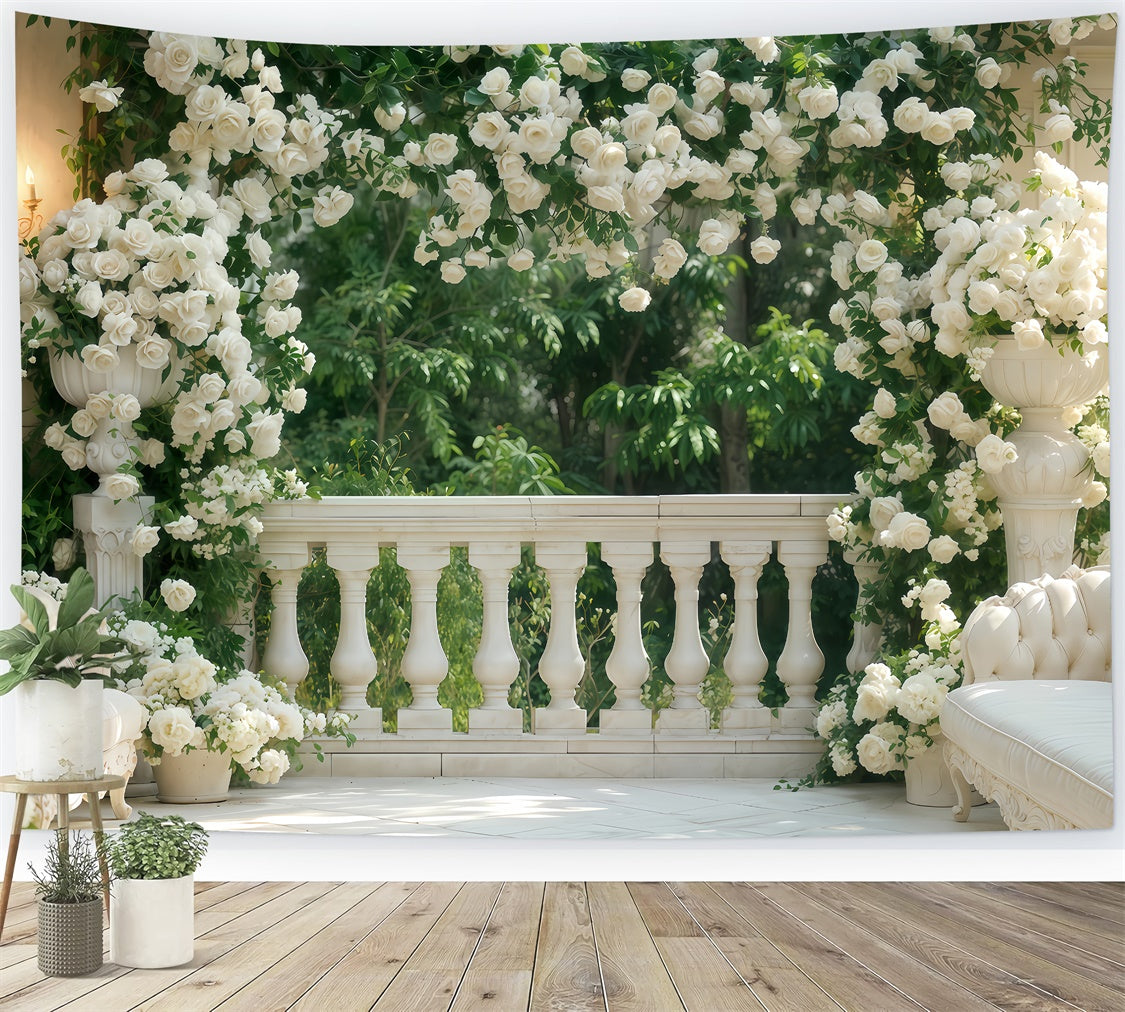 Valentine Backdrop Balcony Lush White Roses Backdrop BRP12-264