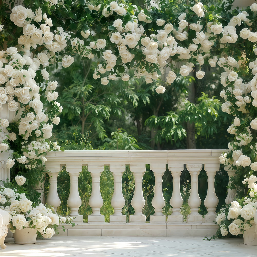 Valentine Backdrop Balcony Lush White Roses Backdrop BRP12-264