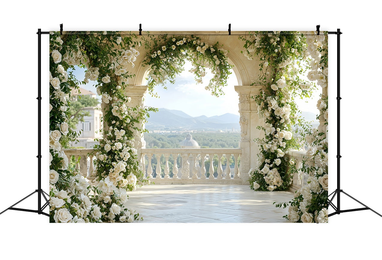 Valentine Backdrops Floral Arched Balcony Outdoor Backdrop BRP12-265