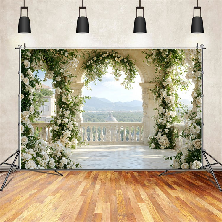 Valentine Backdrops Floral Arched Balcony Outdoor Backdrop BRP12-265