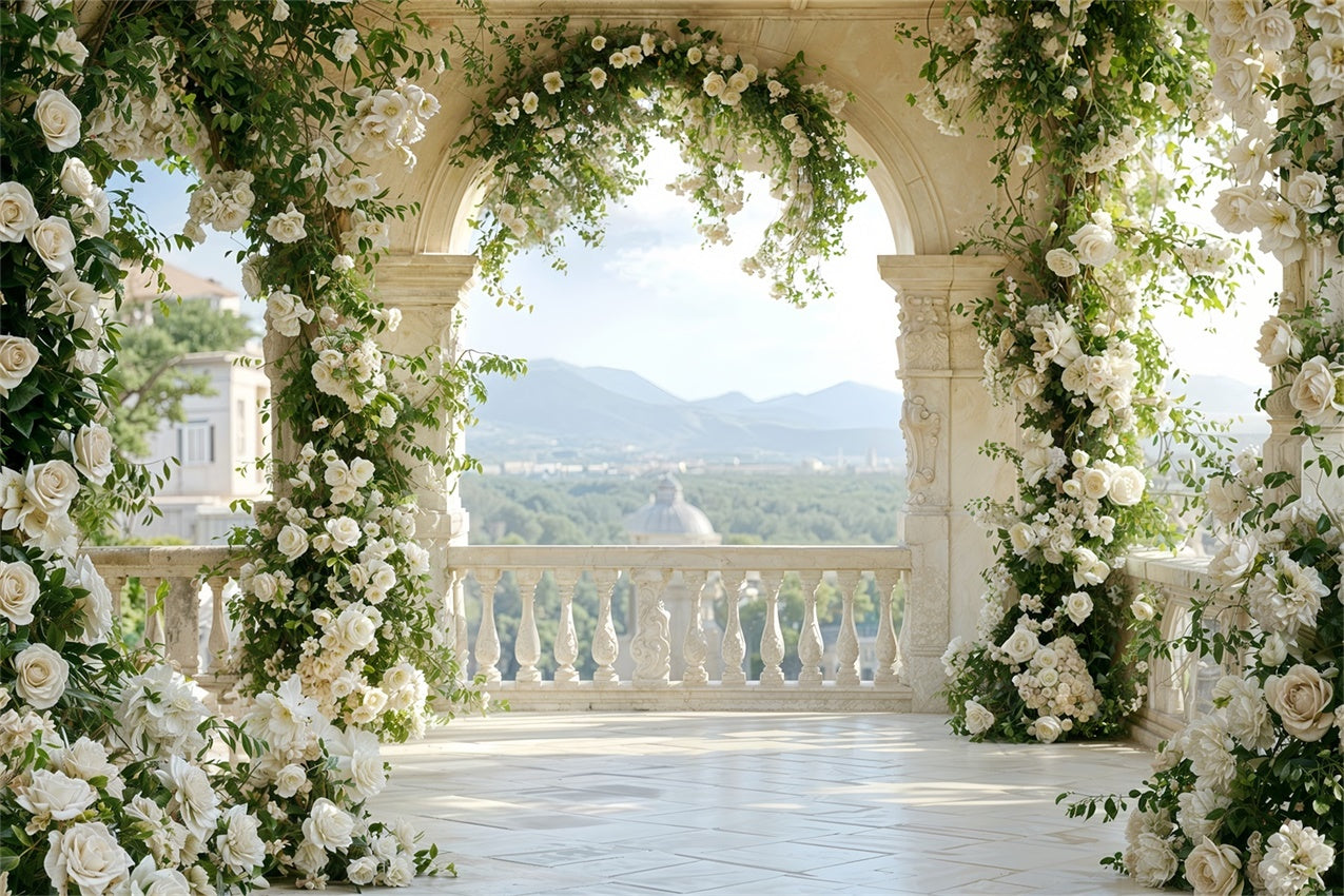 Valentine Backdrops Floral Arched Balcony Outdoor Backdrop BRP12-265