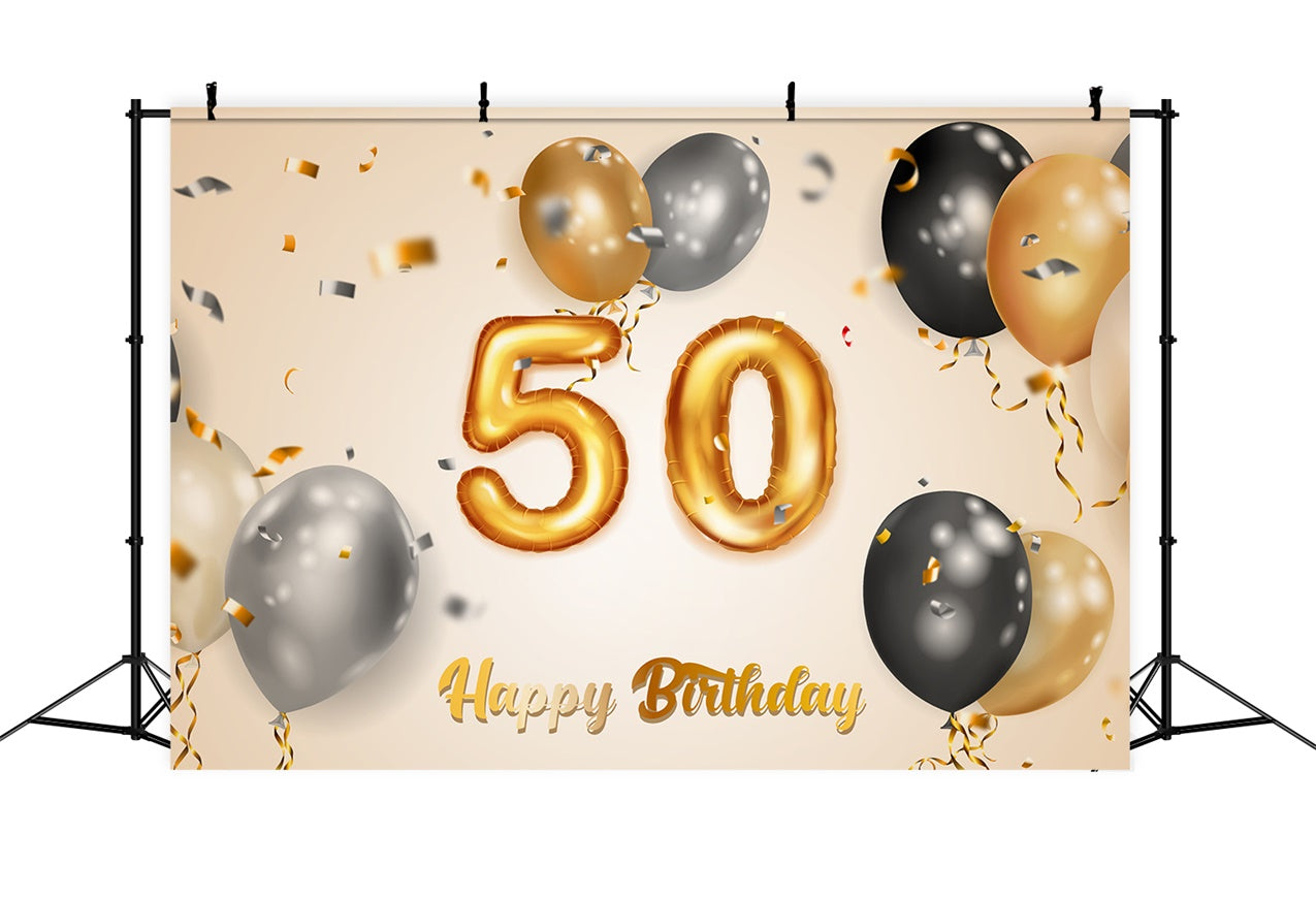 50th Birthday Backdrops Golden Balloons Elegant Backdrop BRP12-267