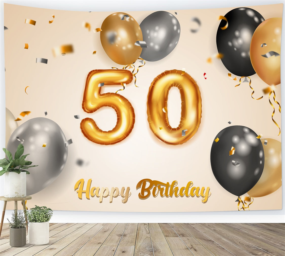 50th Birthday Backdrops Golden Balloons Elegant Backdrop BRP12-267