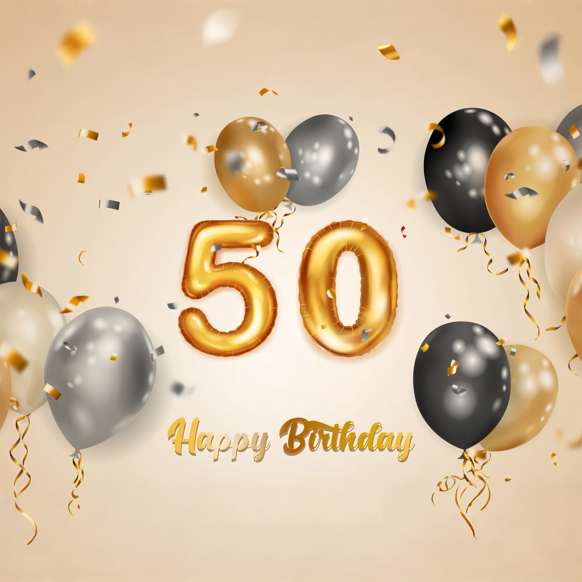 50th Birthday Backdrops Golden Balloons Elegant Backdrop BRP12-267