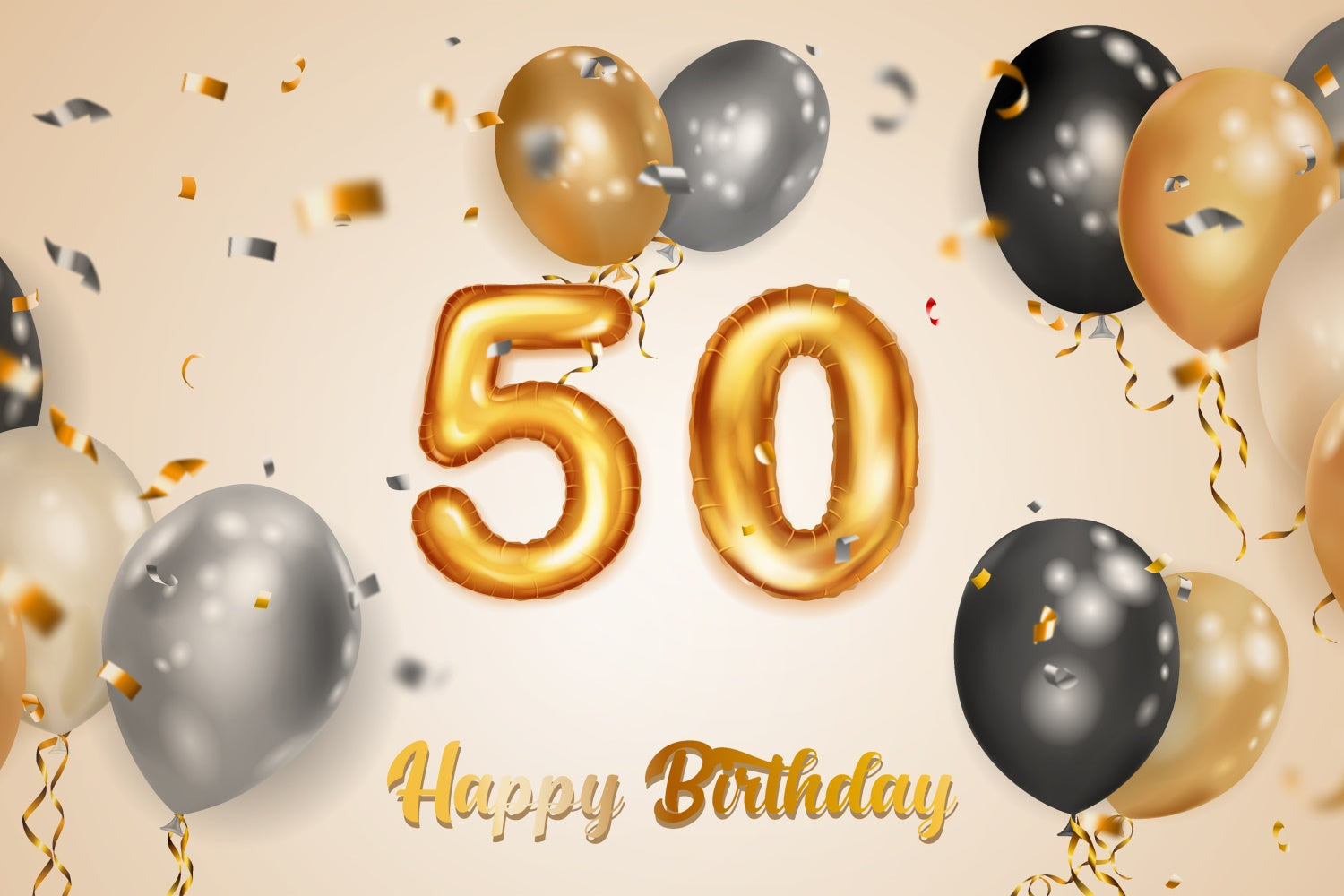 50th Birthday Backdrops Golden Balloons Elegant Backdrop BRP12-267