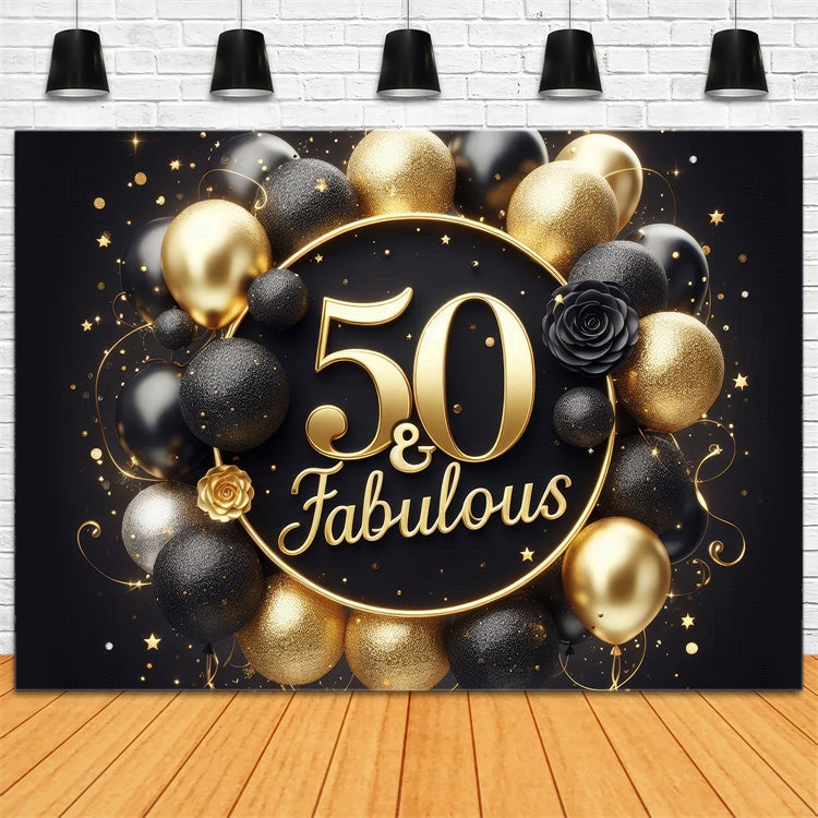 50th Birthday Backdrop Rose Golden Balloons Backdrop BRP12-270