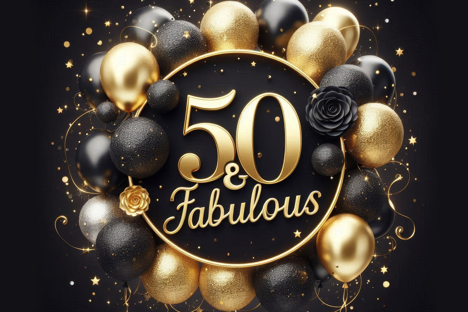 50th Birthday Backdrop Rose Golden Balloons Backdrop BRP12-270