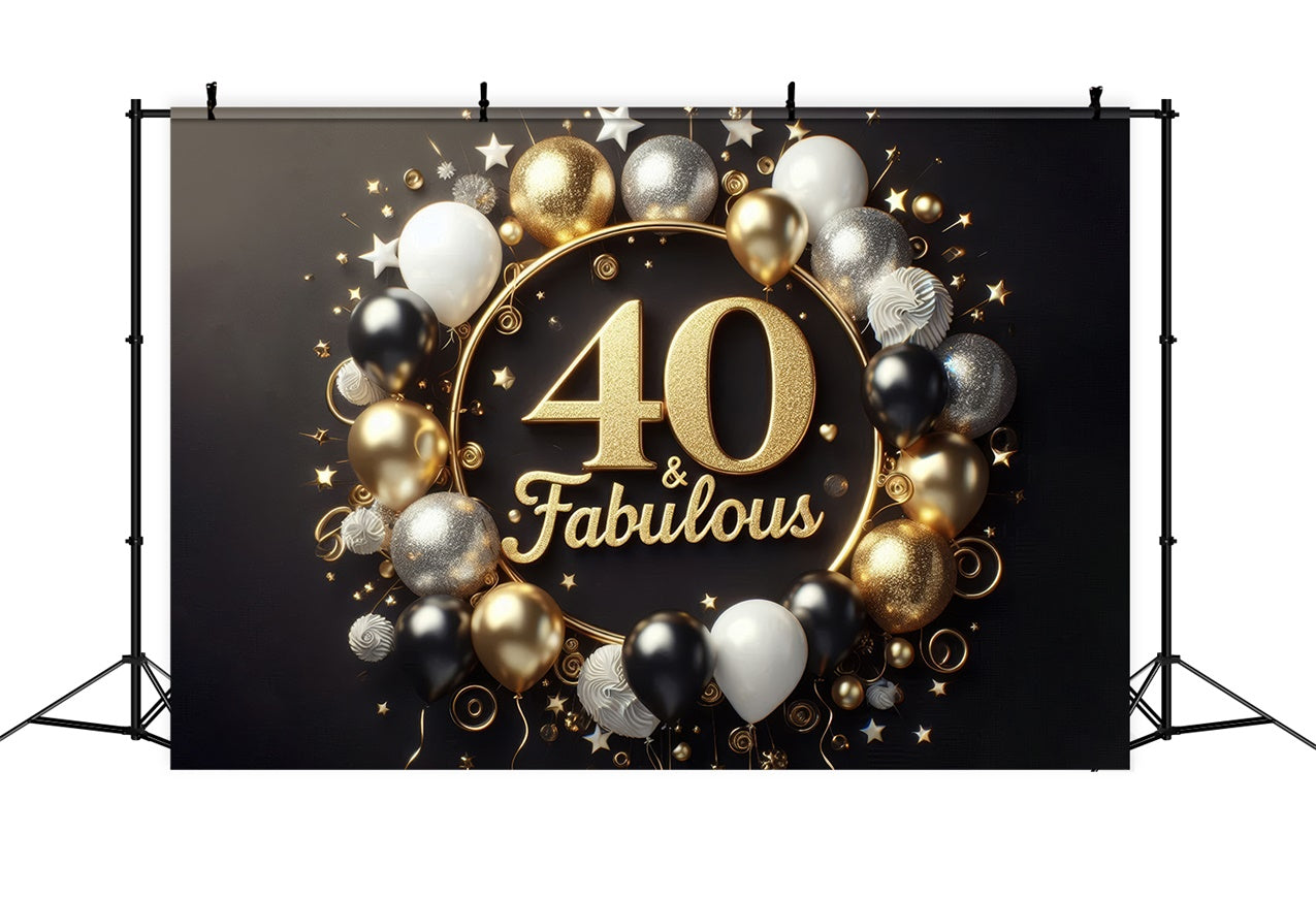 Custom Birthday Backdrops Luxurious Black Gold 40th Backdrop BRP12-271