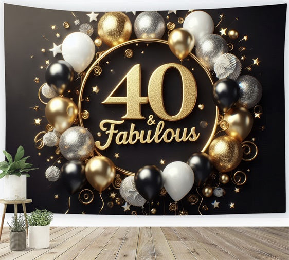 Custom Birthday Backdrops Luxurious Black Gold 40th Backdrop BRP12-271