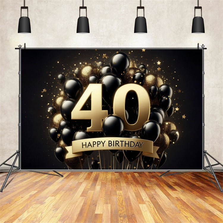 40th Birthday Backdrop Elegant Starry Black Gold Backdrop BRP12-272