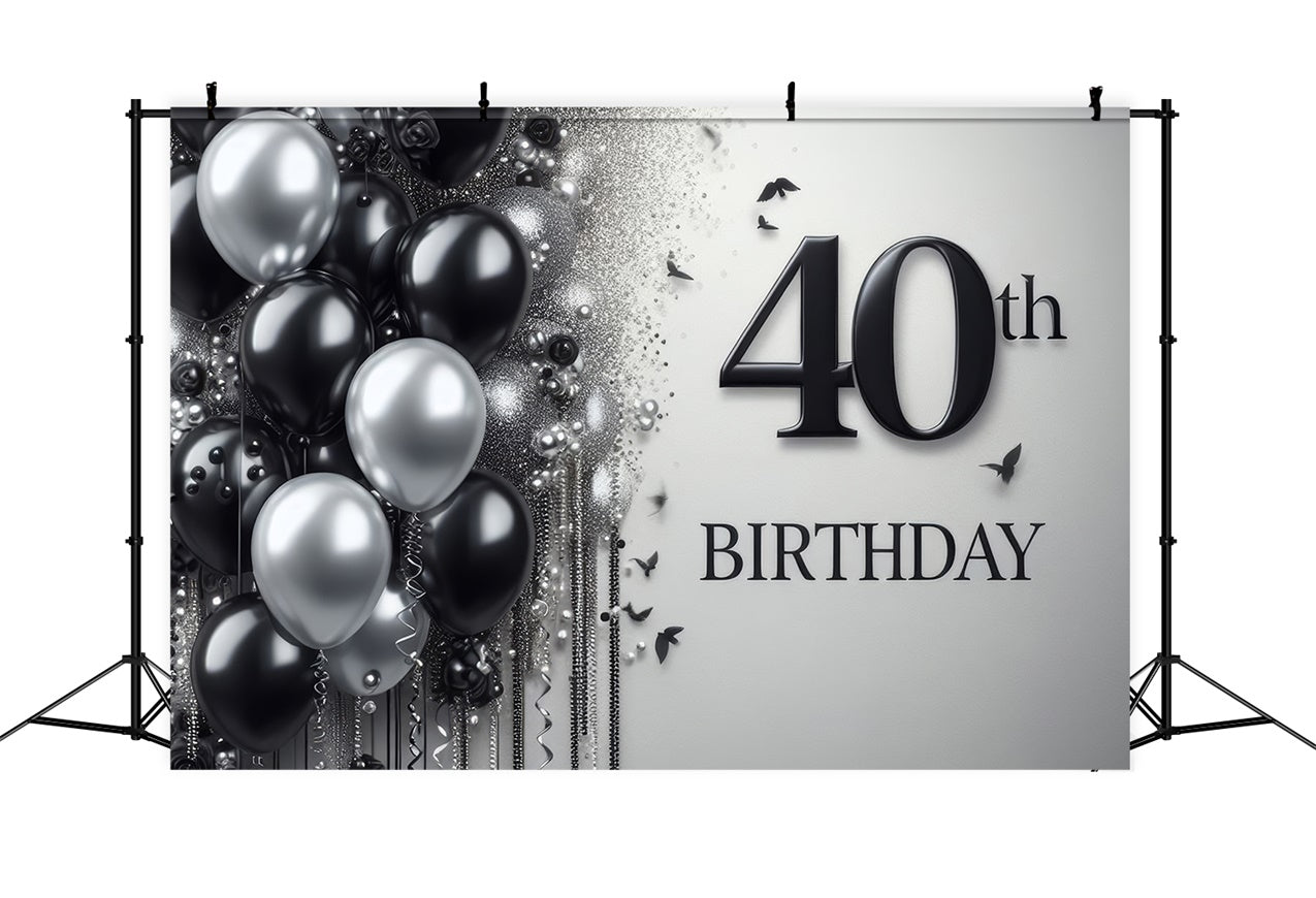 Birthday Photo Backdrop Stylish 40th Black Silver Backdrop BRP12-273