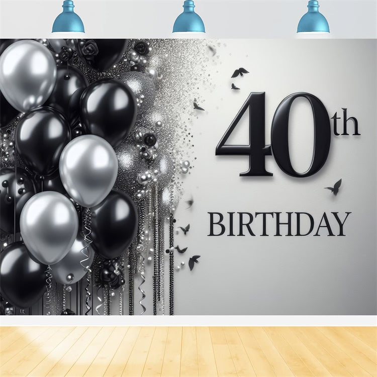 Birthday Photo Backdrop Stylish 40th Black Silver Backdrop BRP12-273