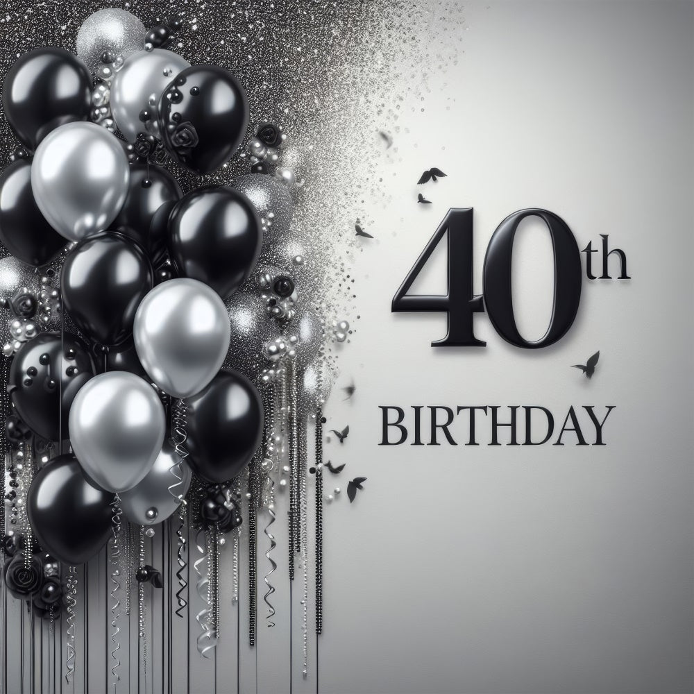 Birthday Photo Backdrop Stylish 40th Black Silver Backdrop BRP12-273