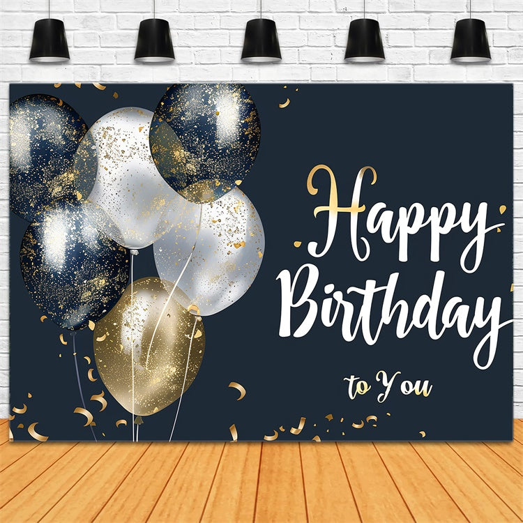 Personalized Birthday Backdrops Elegant Black Gold Confetti Backdrop BRP12-274