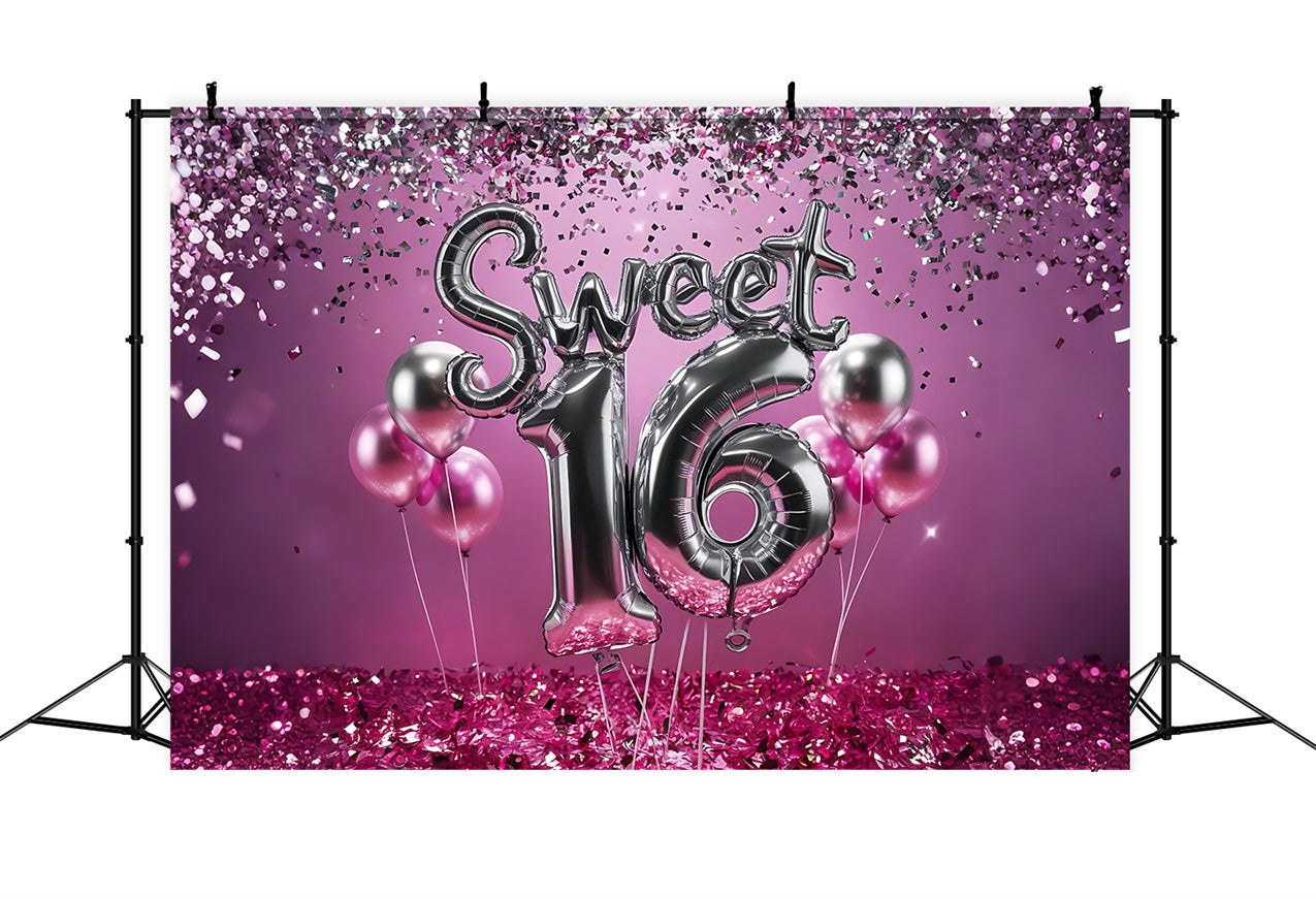 Birthday Backdrops Sweet 16 Celebration Pink Balloon Backdrop BRP12-275