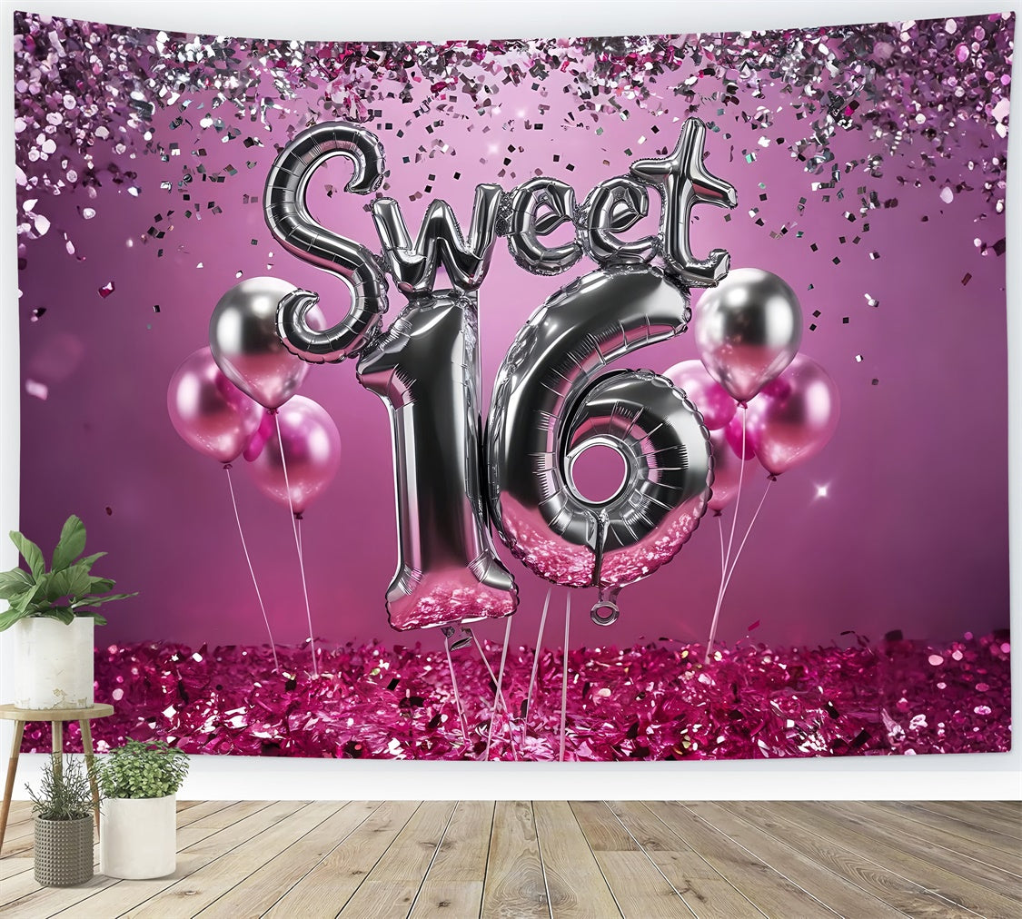 Birthday Backdrops Sweet 16 Celebration Pink Balloon Backdrop BRP12-275