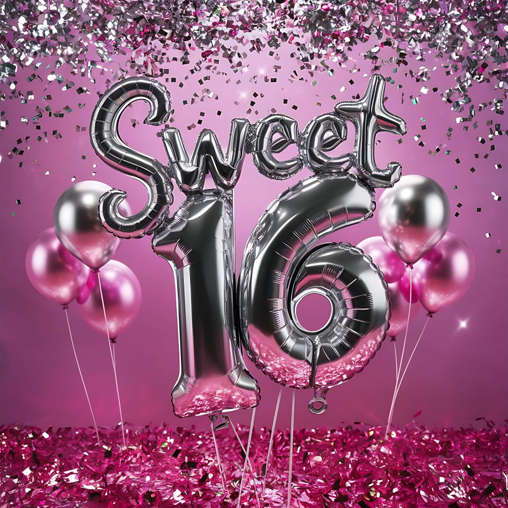 Birthday Backdrops Sweet 16 Celebration Pink Balloon Backdrop BRP12-275