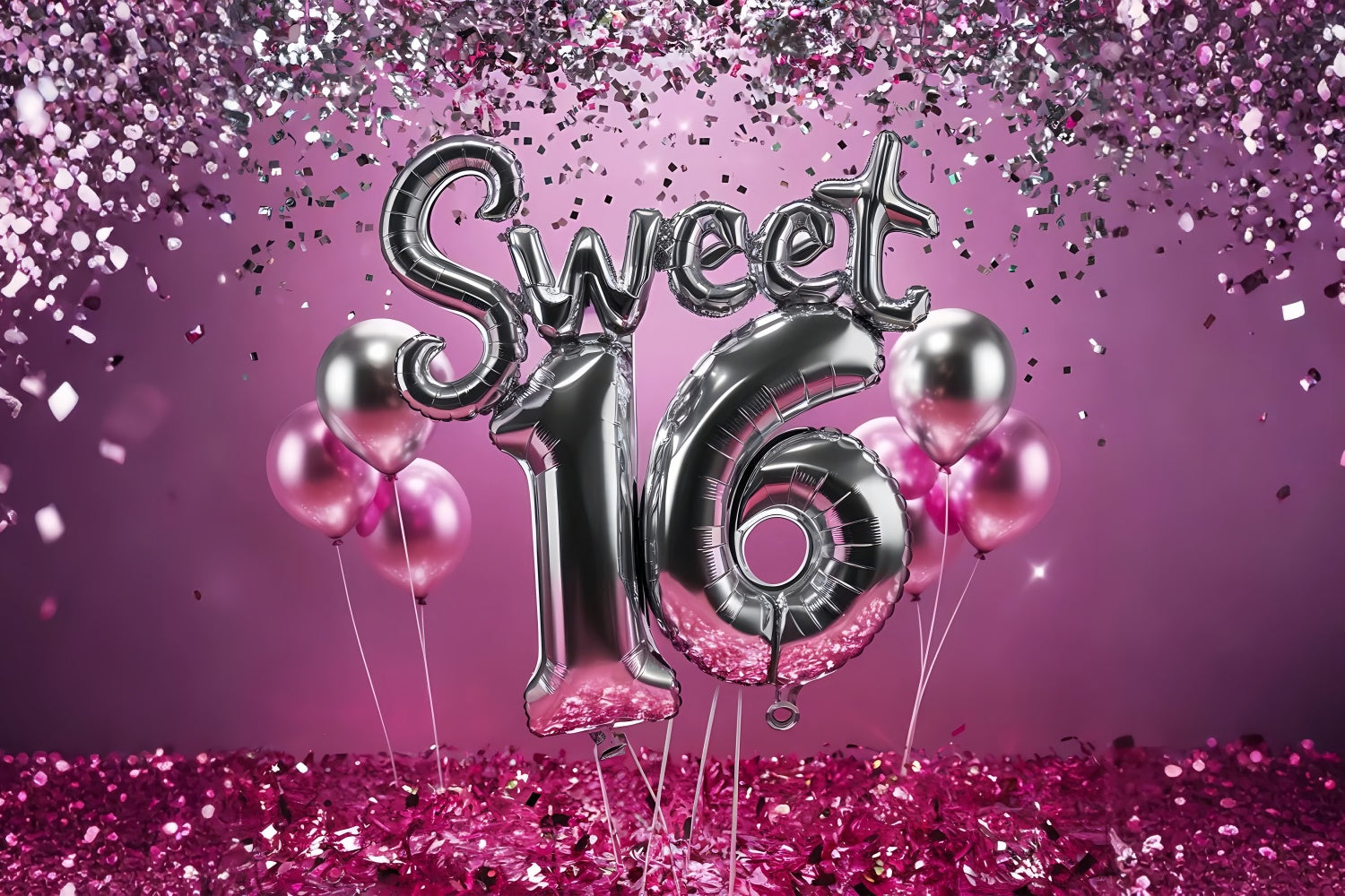 Birthday Backdrops Sweet 16 Celebration Pink Balloon Backdrop BRP12-275