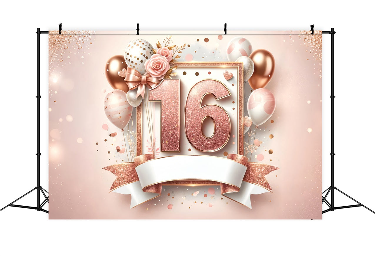 Backdrop Birthday Rose Gold Sweet 16 Celebration Backdrop BRP12-276