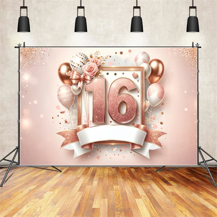 Backdrop Birthday Rose Gold Sweet 16 Celebration Backdrop BRP12-276