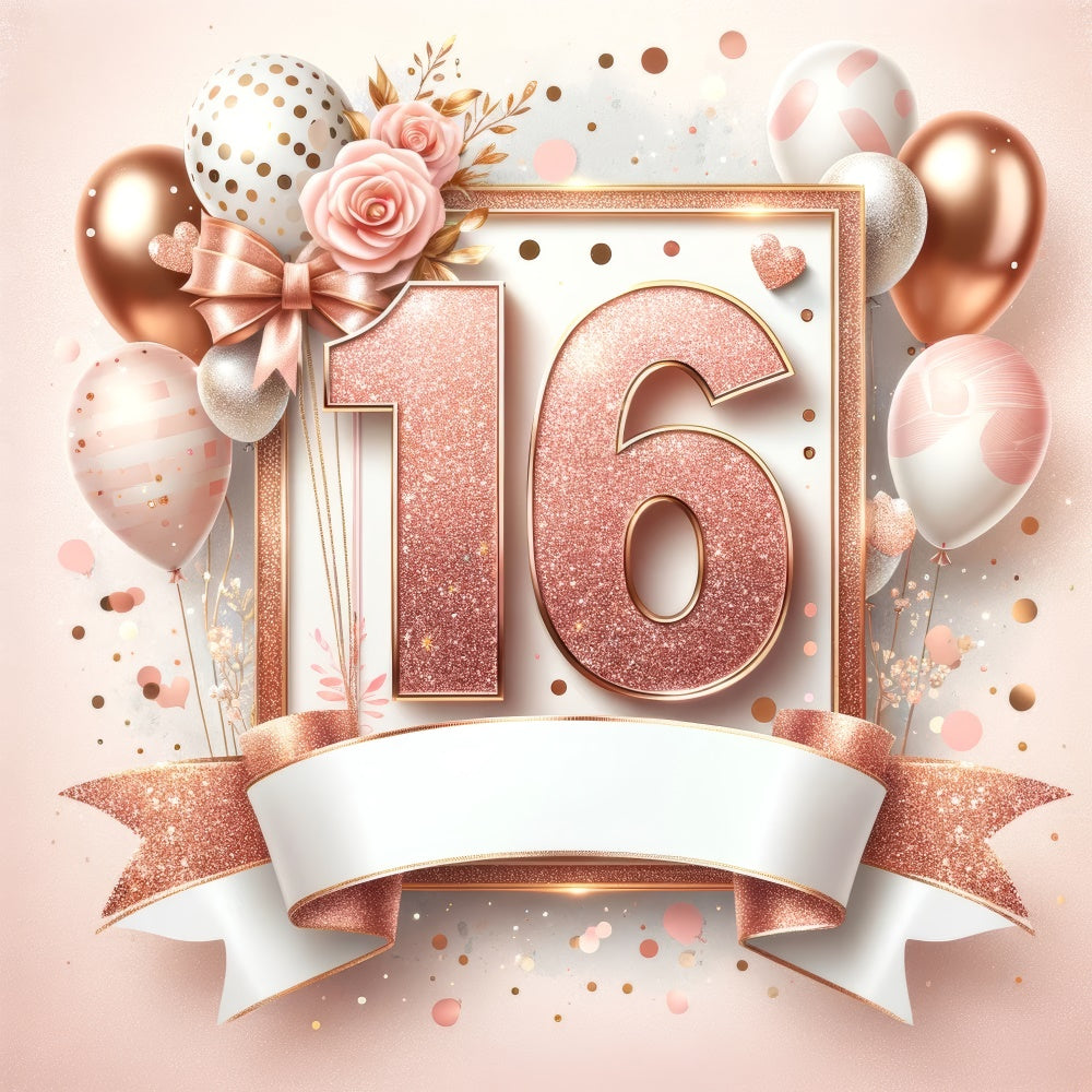 Backdrop Birthday Rose Gold Sweet 16 Celebration Backdrop BRP12-276