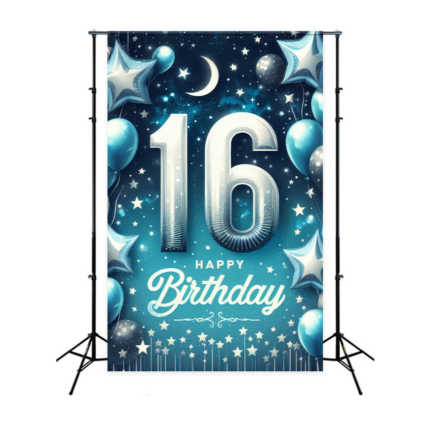 Birthday Backdrop Elegant Blue Night Star Sweet 16 Backdrop BRP12-277