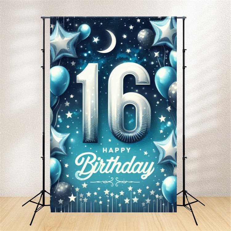 Birthday Backdrop Elegant Blue Night Star Sweet 16 Backdrop BRP12-277