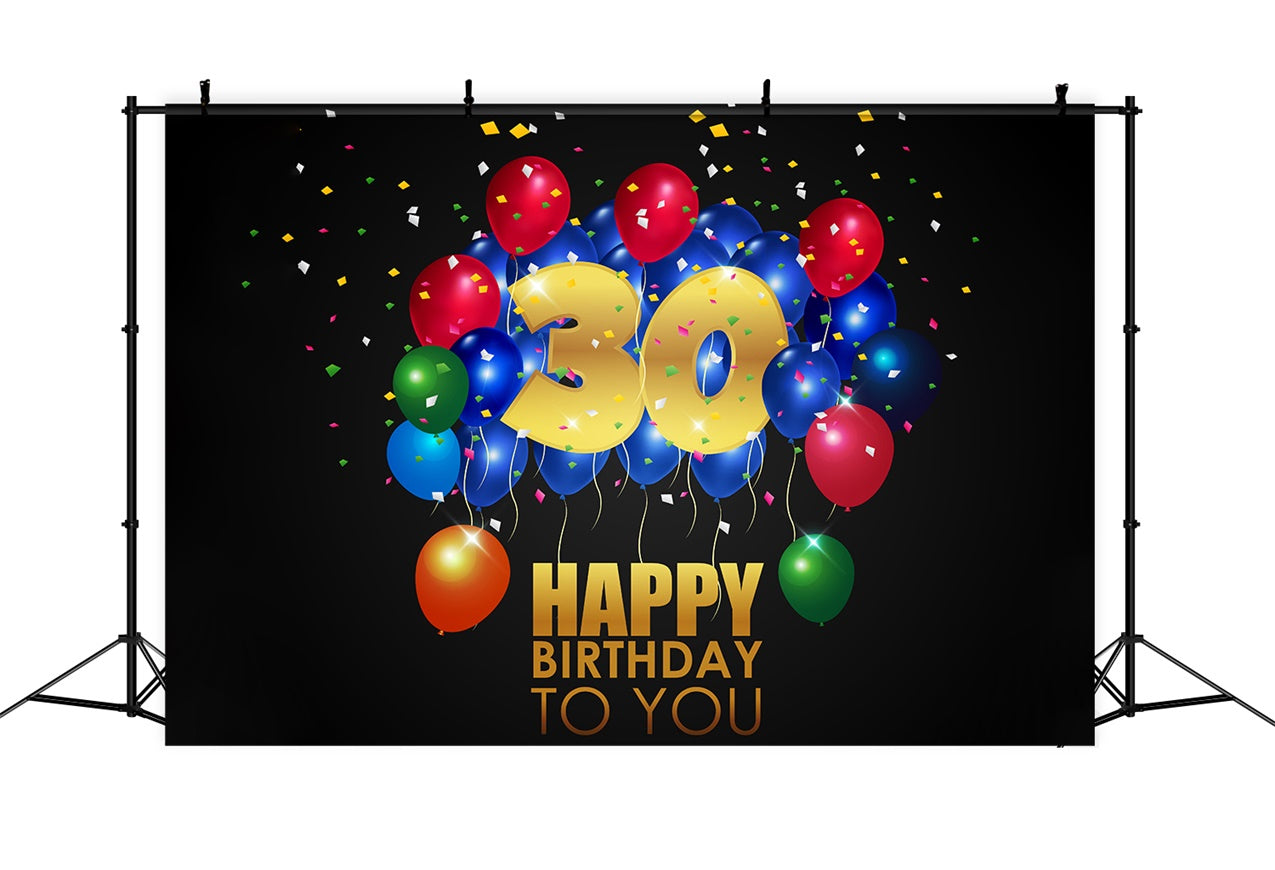 Happy Birthday Backdrop Colorful Balloons Golden 30th Backdrop BRP12-278