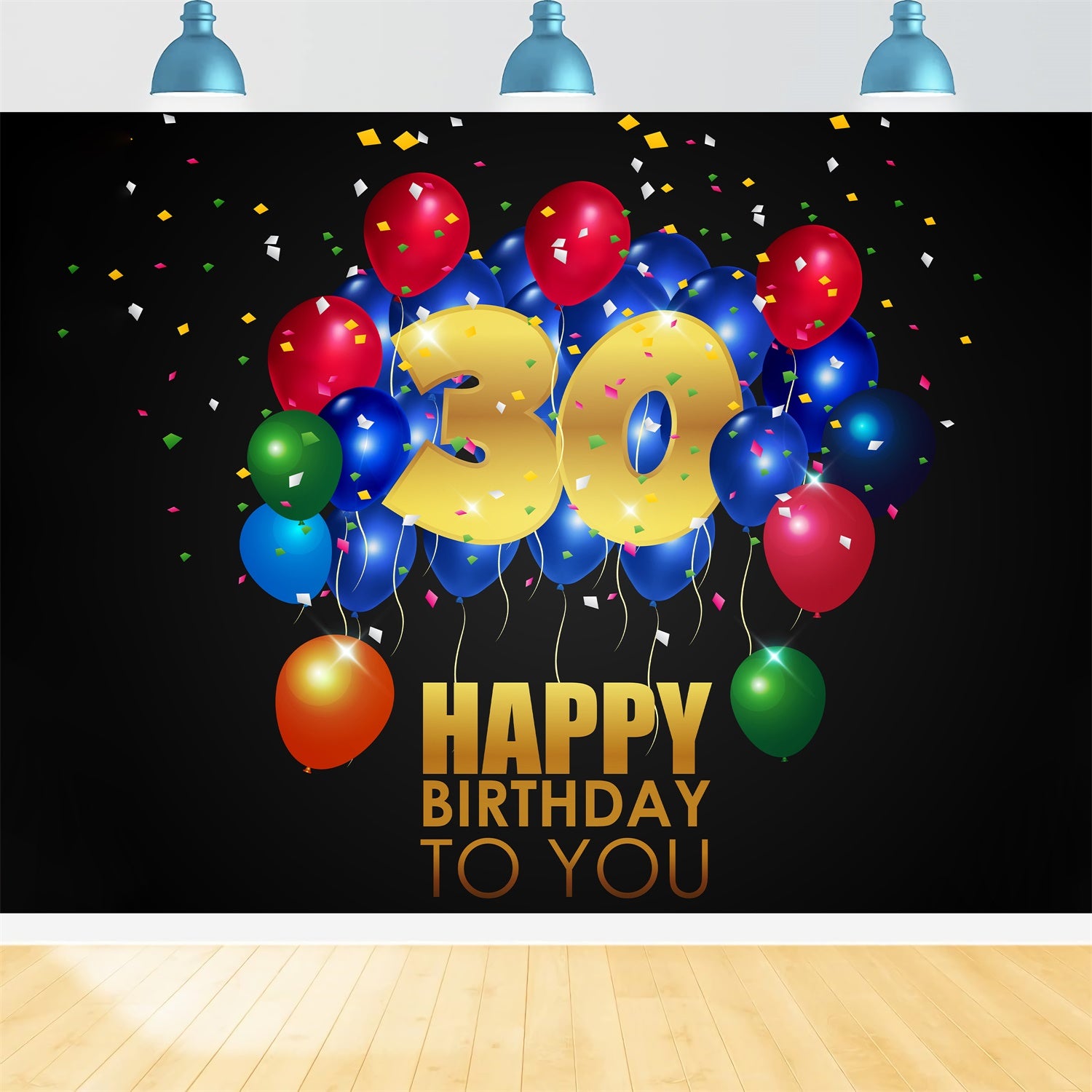 Happy Birthday Backdrop Colorful Balloons Golden 30th Backdrop BRP12-278