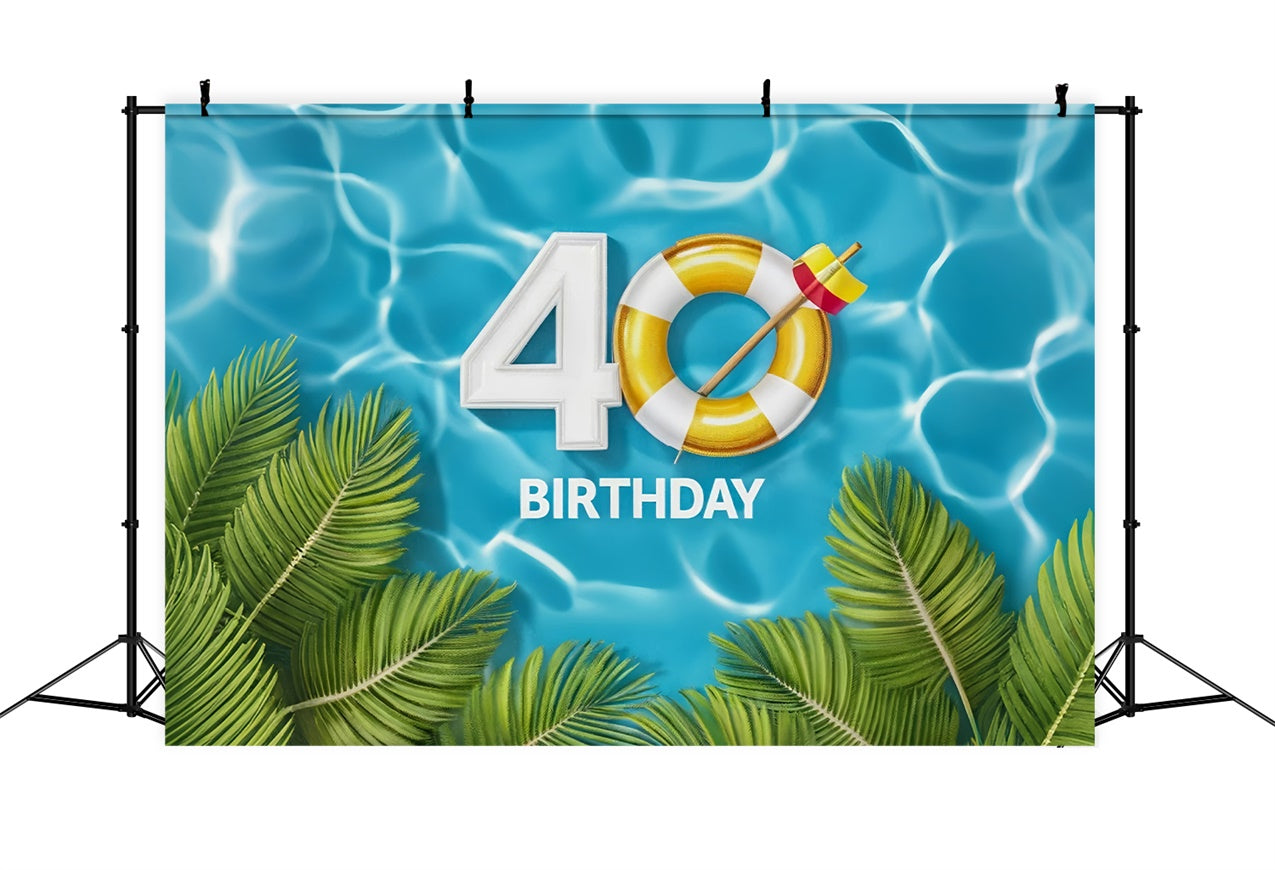 Custom Birthday Backdrops Classic Tropical Pool 40th Backdrop BRP12-280