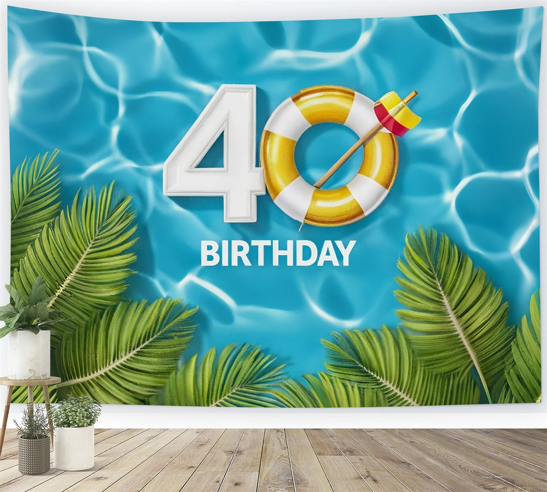 Custom Birthday Backdrops Classic Tropical Pool 40th Backdrop BRP12-280