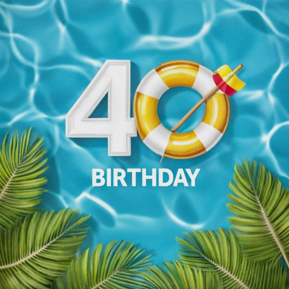 Custom Birthday Backdrops Classic Tropical Pool 40th Backdrop BRP12-280