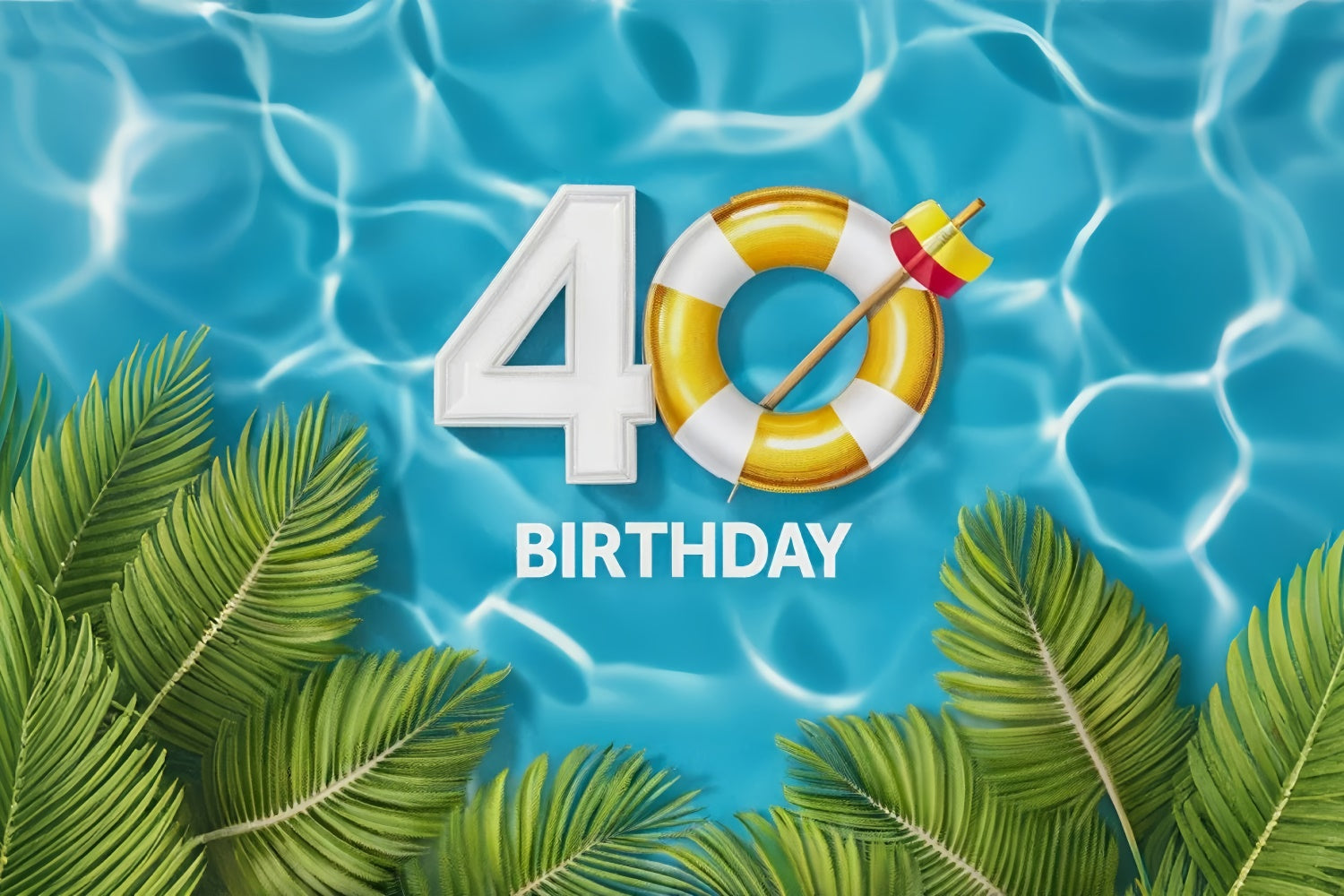 Custom Birthday Backdrops Classic Tropical Pool 40th Backdrop BRP12-280