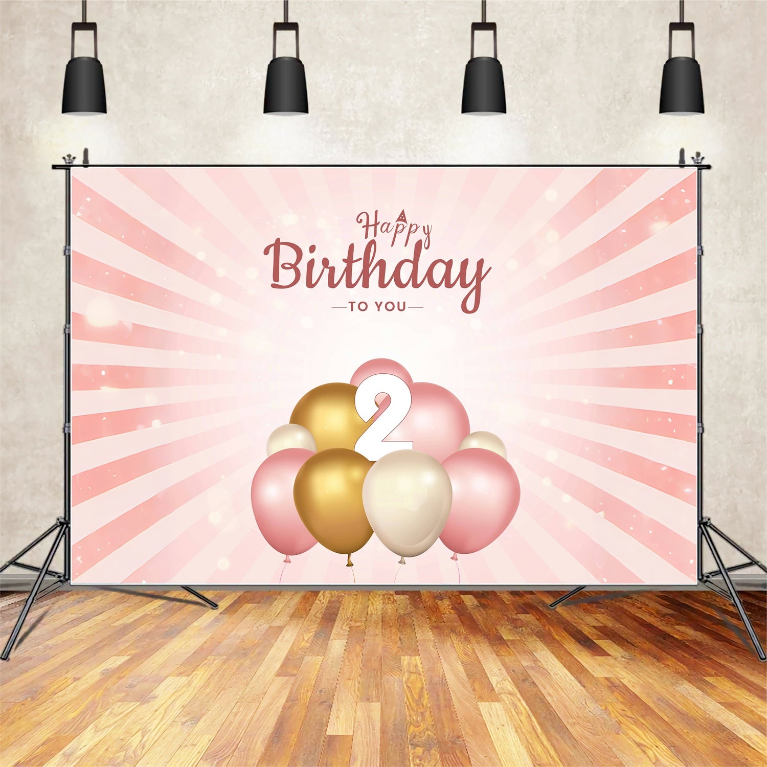 Birthday Party Backdrops Pink Gold Elegant 2nd Backdrop BRP12-281