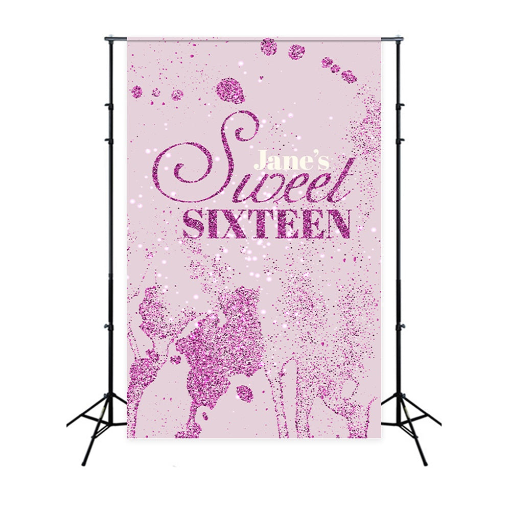 Backdrops Birthday Sparkling Pink Glitter Sweet 16 Backdrop BRP12-282