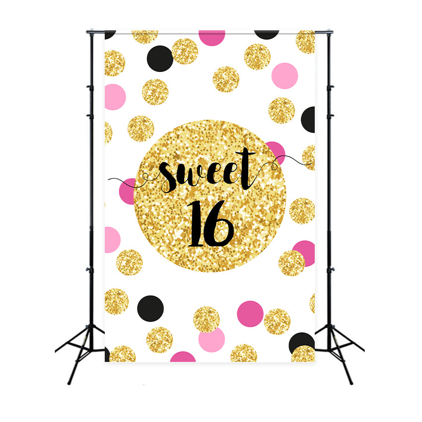 Birthday Backdrops Stylish Pink Black Gold Sweet 16 Backdrop BRP12-283