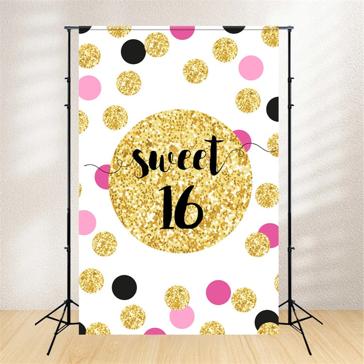 Birthday Backdrops Stylish Pink Black Gold Sweet 16 Backdrop BRP12-283