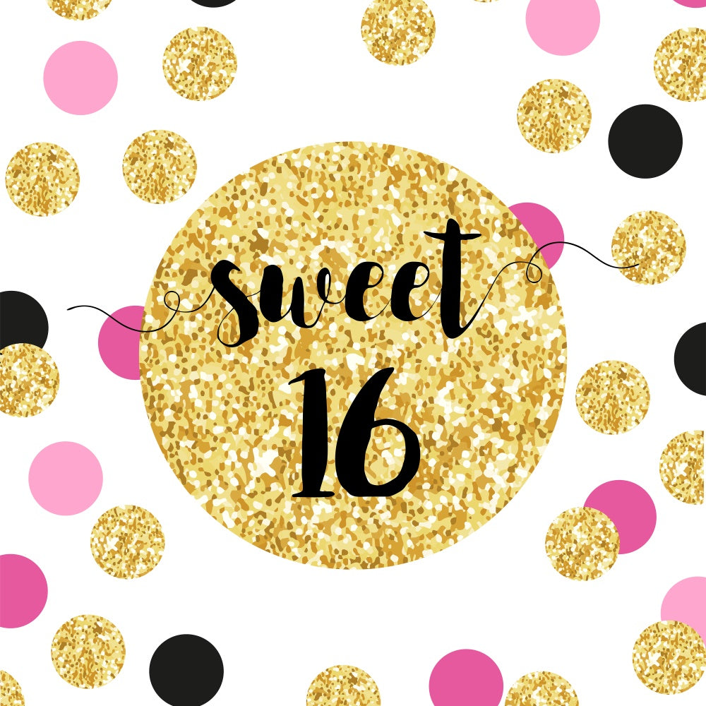 Birthday Backdrops Stylish Pink Black Gold Sweet 16 Backdrop BRP12-283