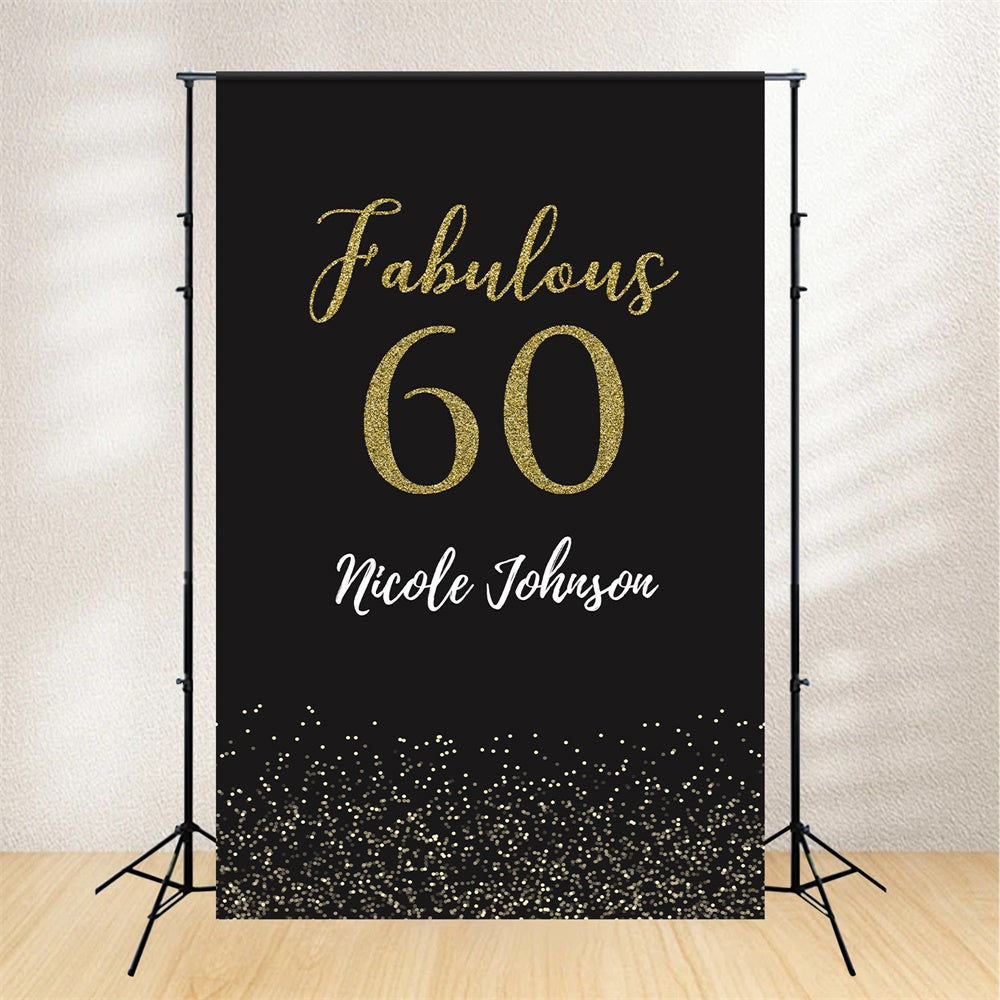 60th Birthday Backdrops Luxurious Black Gold Party Backdrop BRP12-284