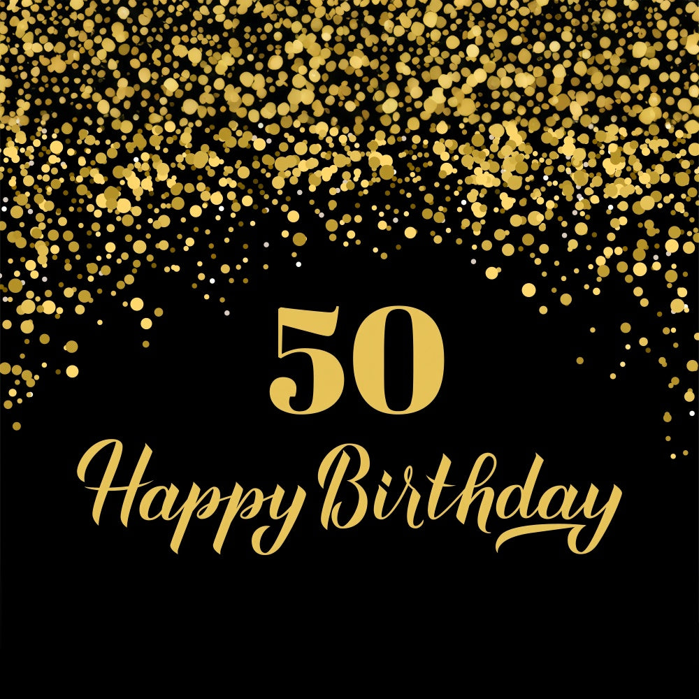 Custom Birthday Backdrop Black Gold Glitter 50th Backdrop BRP12-285