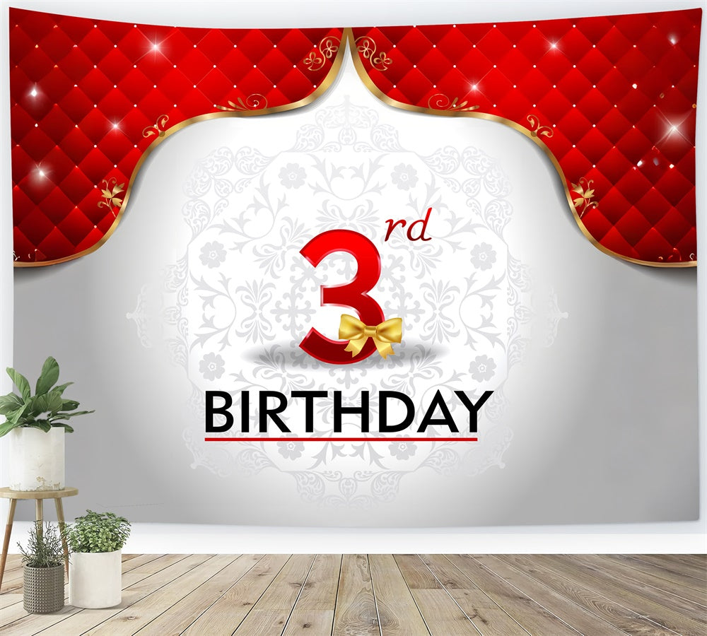 Birthday Party Backdrop Shimmering Golden Red 3rd Backdrop BRP12-287