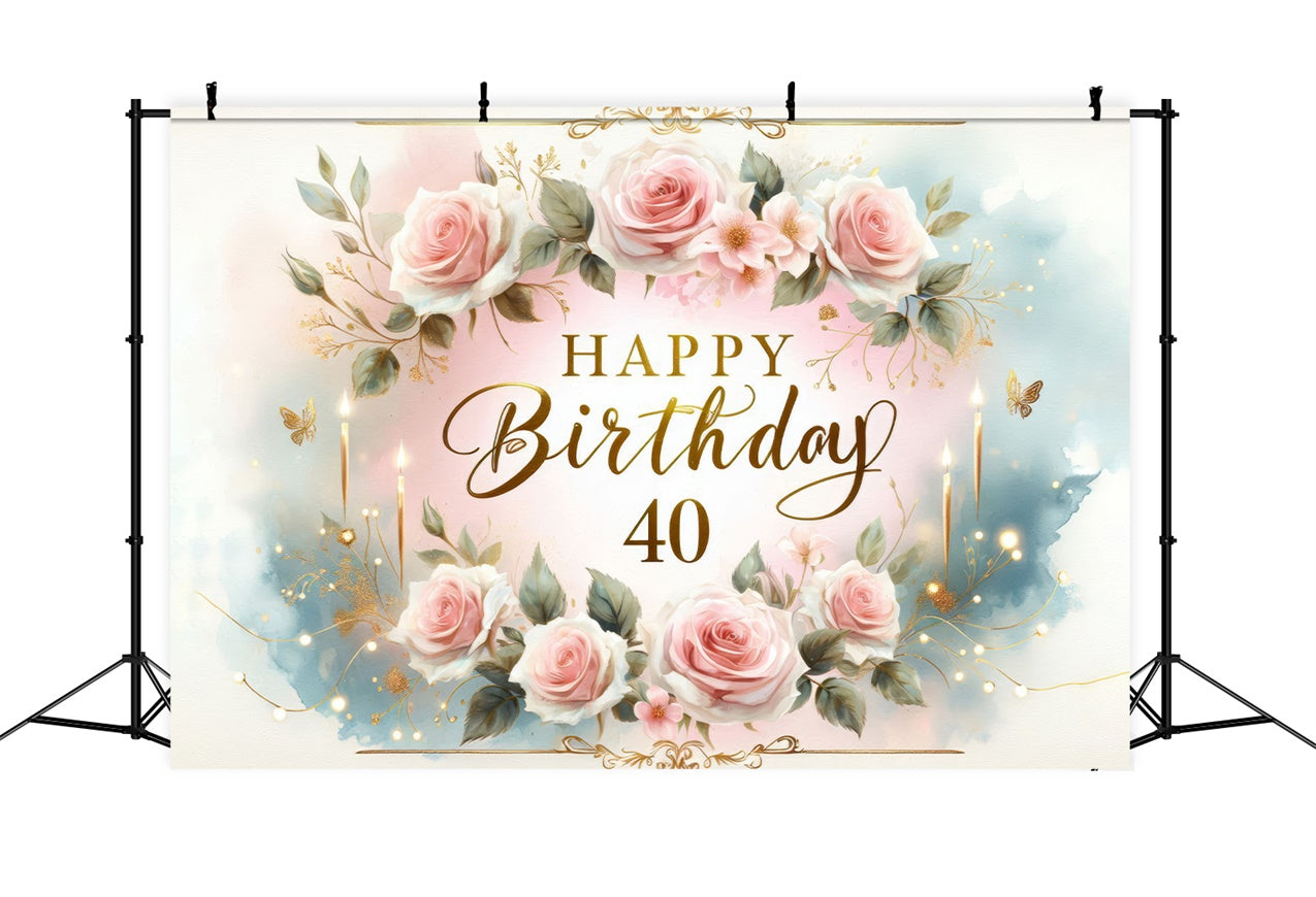 Birthday Backdrop Ideas Pink Roses 40th Party Backdrop BRP12-289