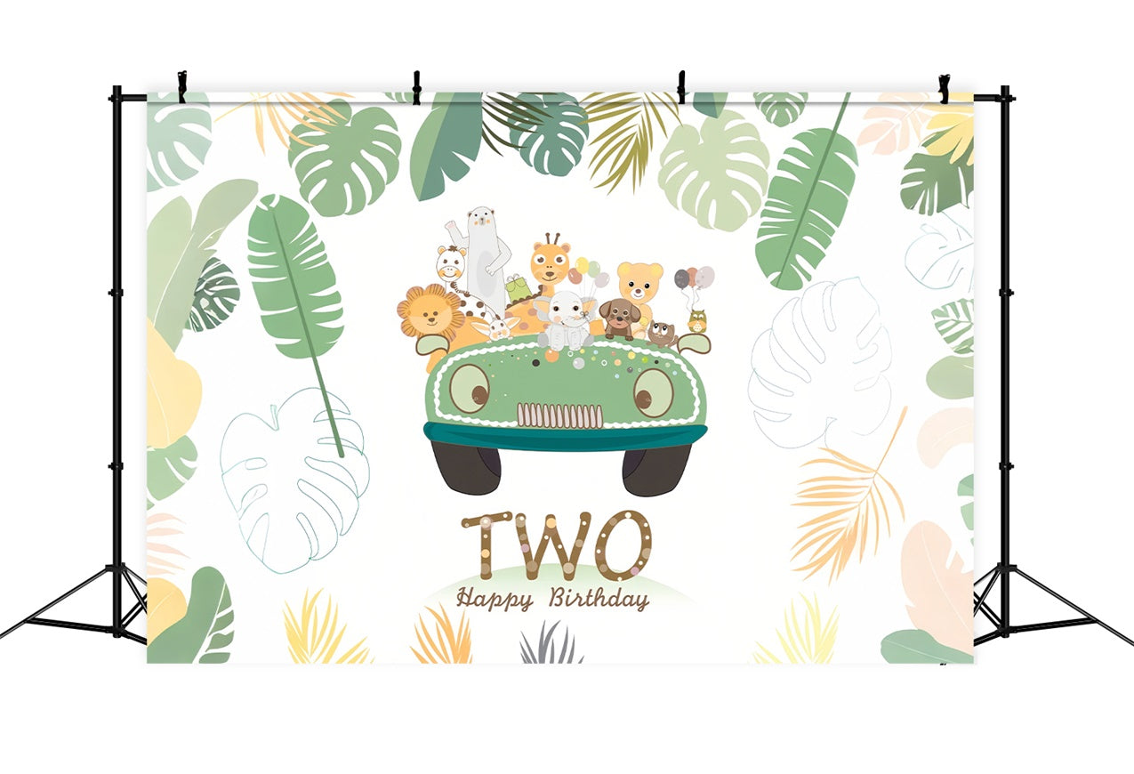 Personalized Birthday Backdrops Jungle Animals Two-Year Party Backdrop BRP12-292