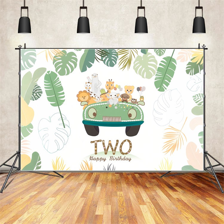 Personalized Birthday Backdrops Jungle Animals Two-Year Party Backdrop BRP12-292