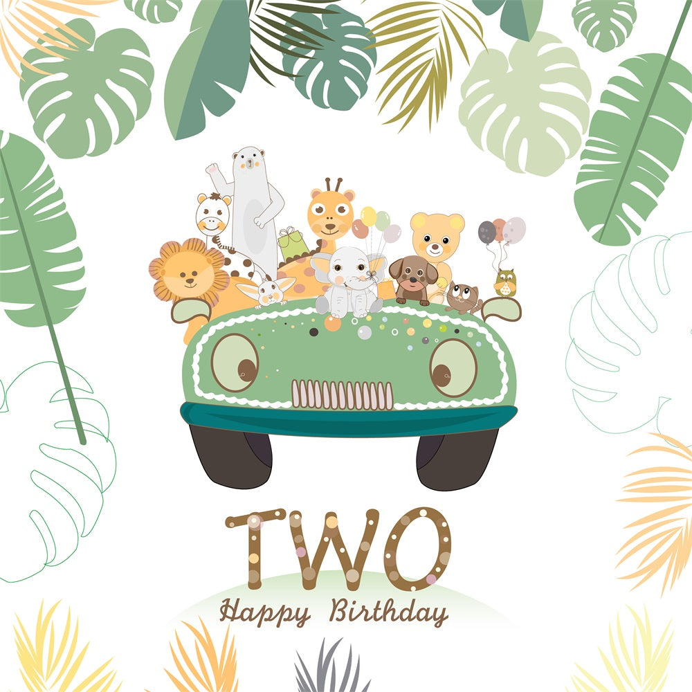 Personalized Birthday Backdrops Jungle Animals Two-Year Party Backdrop BRP12-292