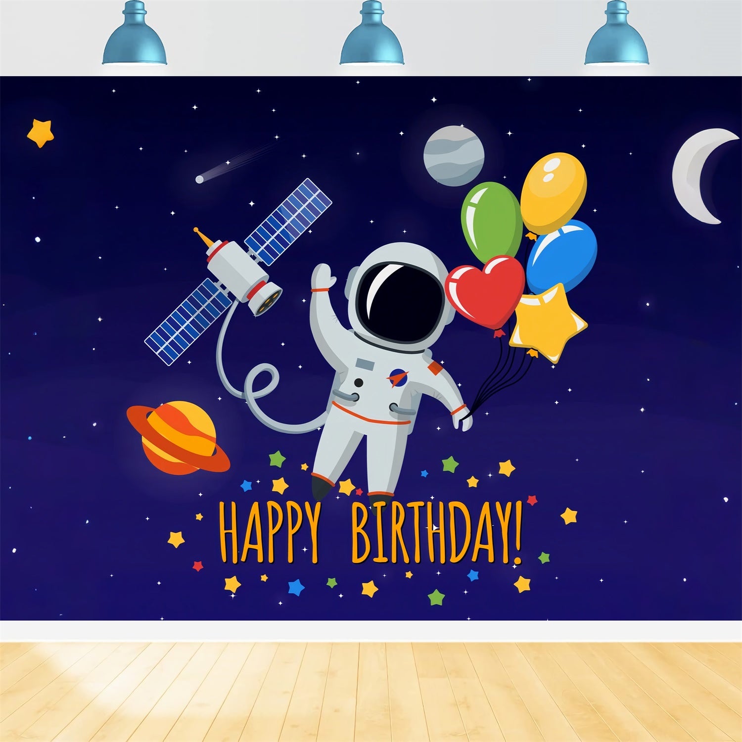 Birthday Backdrops Custom Outer Space Themed Astronaut Backdrop BRP12-293