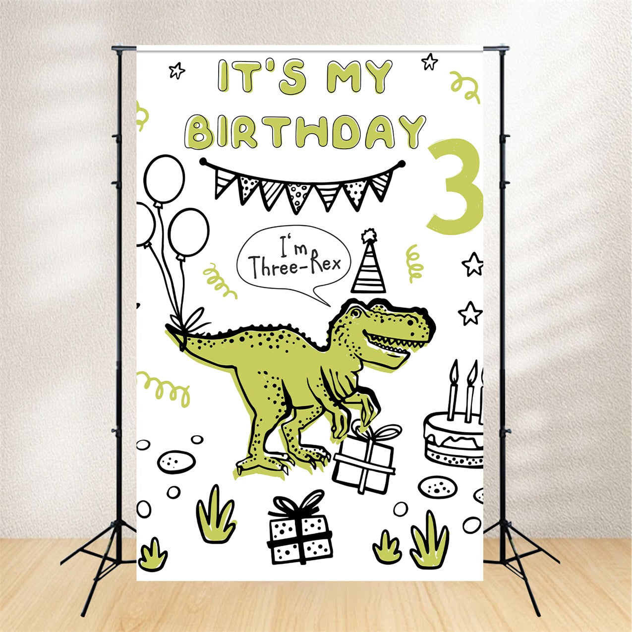 Customized Backdrop For Birthday Jurassic Dinosaur Three-Rex Backdrop BRP12-295