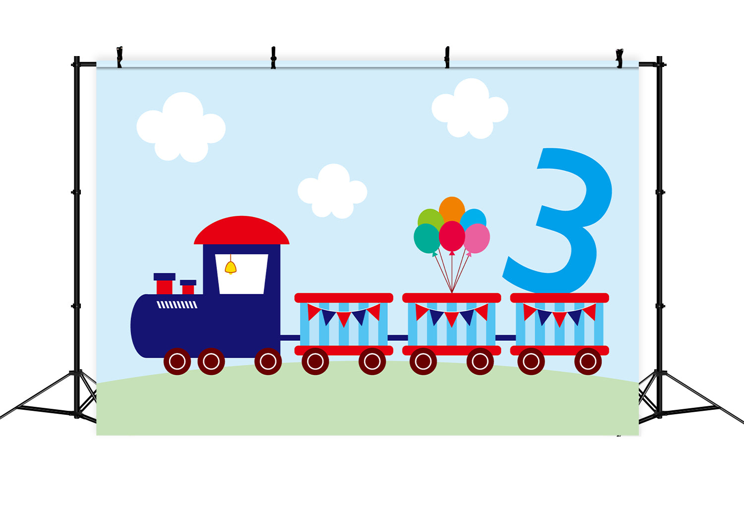 Custom Birthday Backdrop Train Themed Balloon Three Backdrop BRP12-297