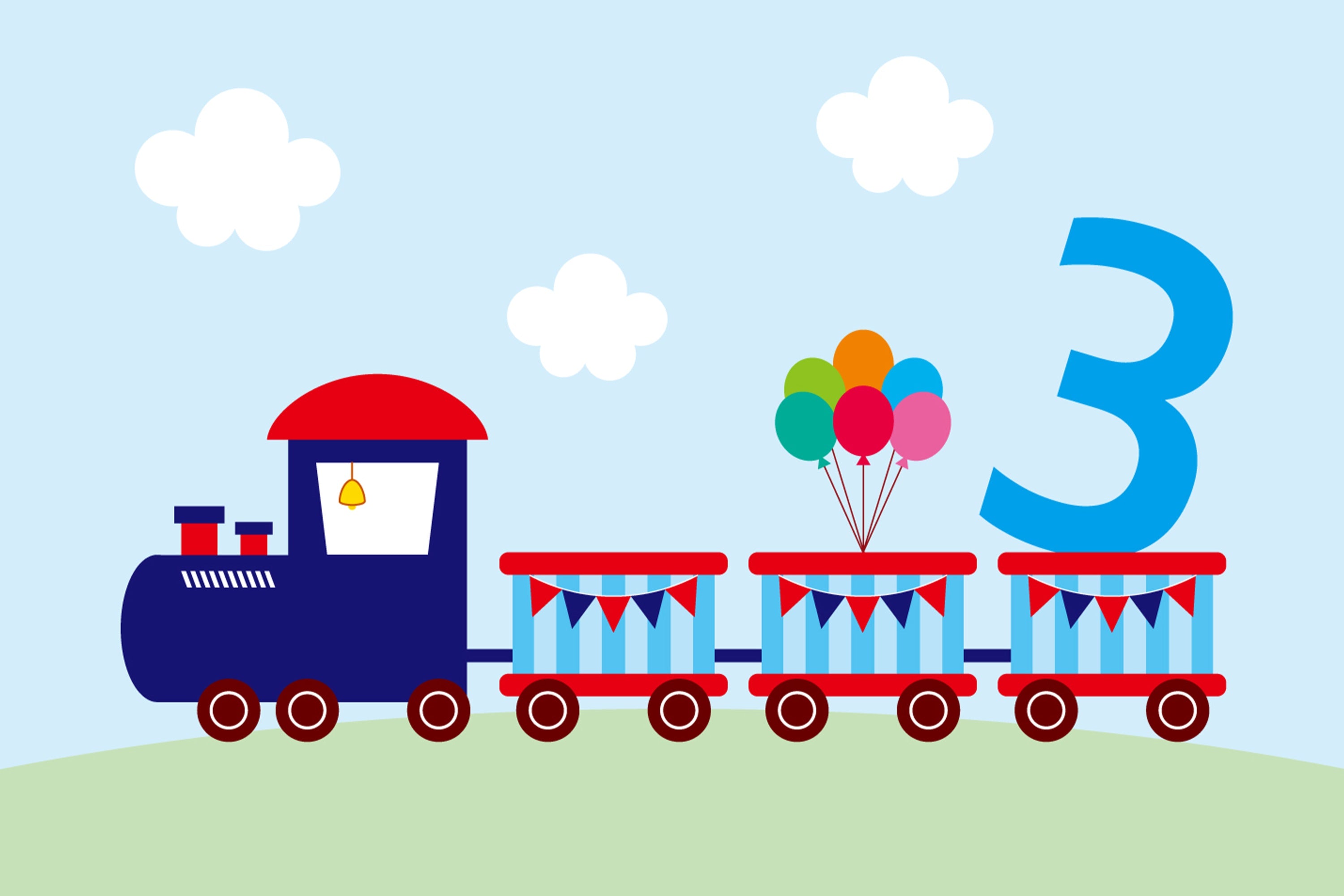 Custom Birthday Backdrop Train Themed Balloon Three Backdrop BRP12-297